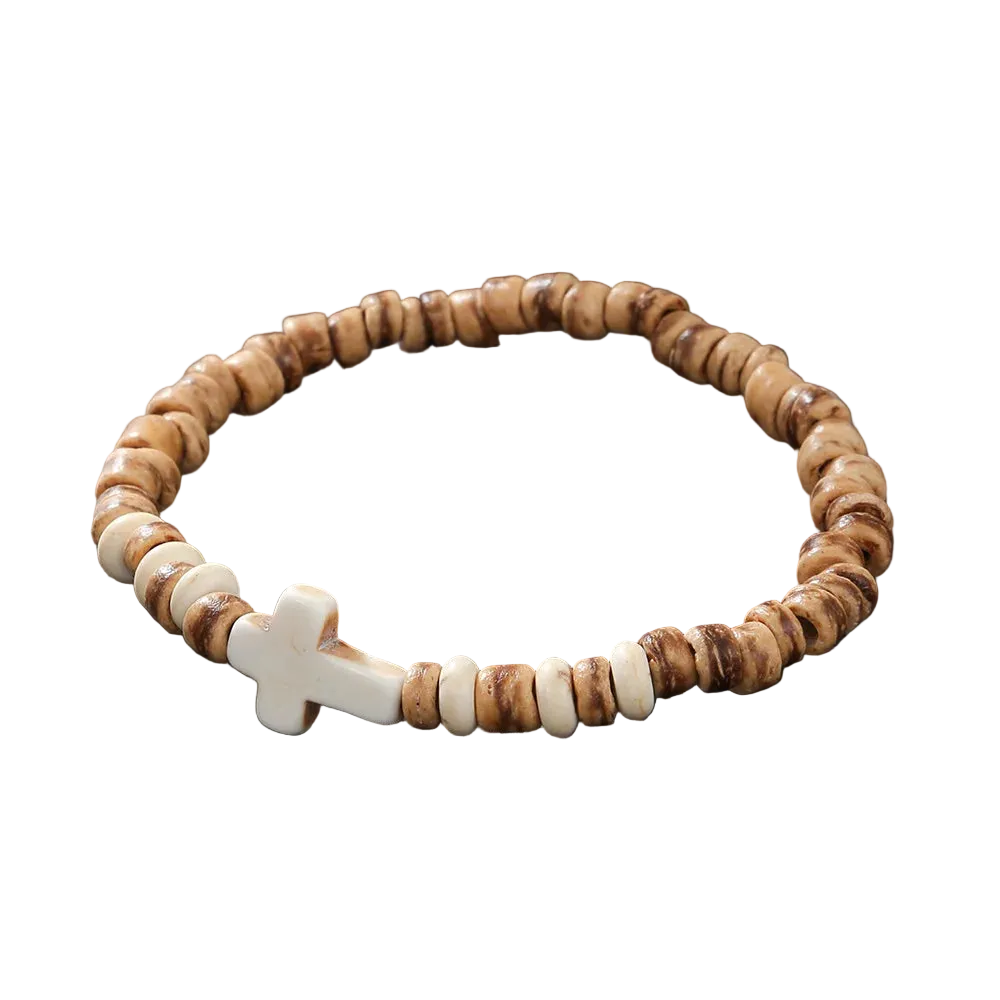 Essence™ Coconut Shell Wood Cross Bracelet